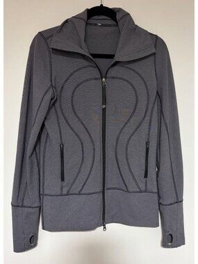 Lululemon Stride Jacket Women's Coal Gray Striped Stretch Full Zip Size 6